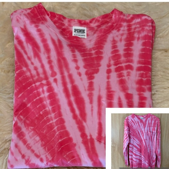 PINK Tie-Dye Athletic Crew Extra Long Top - Picture 1 of 5